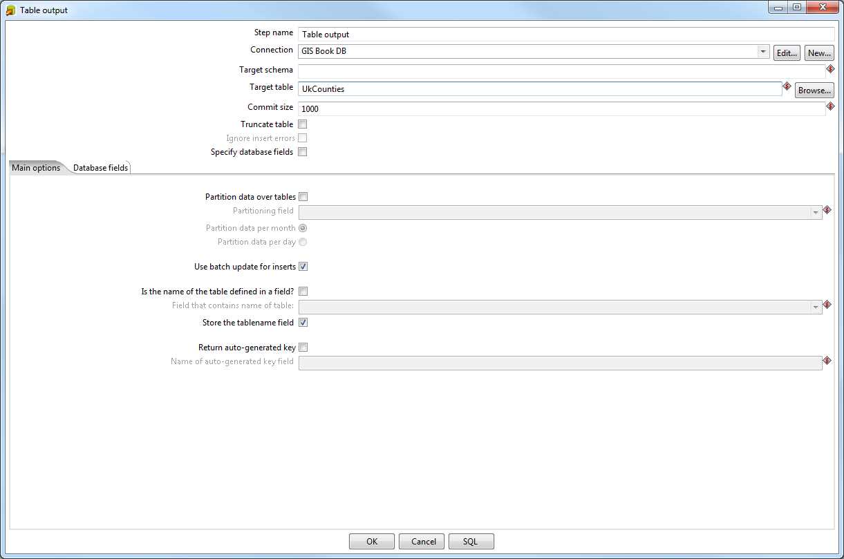 Table Output Configuration